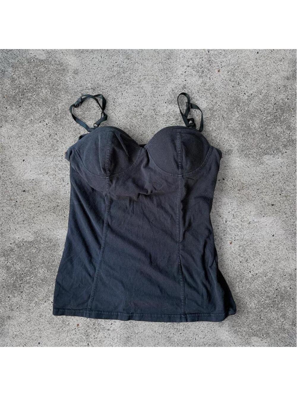 one step up black corset like tank with built in bra